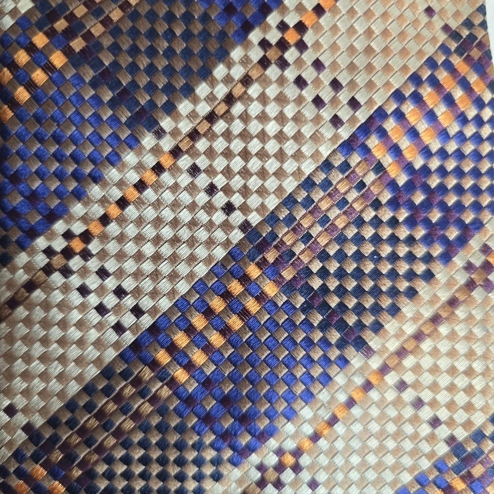 RODA Silk Men's Repp Tie Woven Striped Handmade In Italy Tan Blue 61